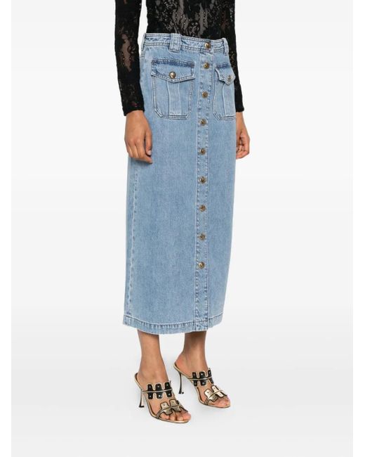 Zimmermann Blue Button-Front Flap-Pocket Skirt