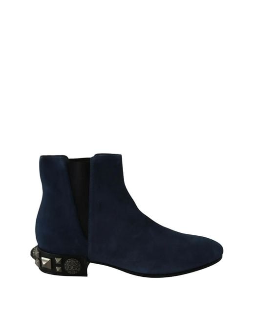 Dolce & Gabbana Blue Studded Suede Ankle Boots