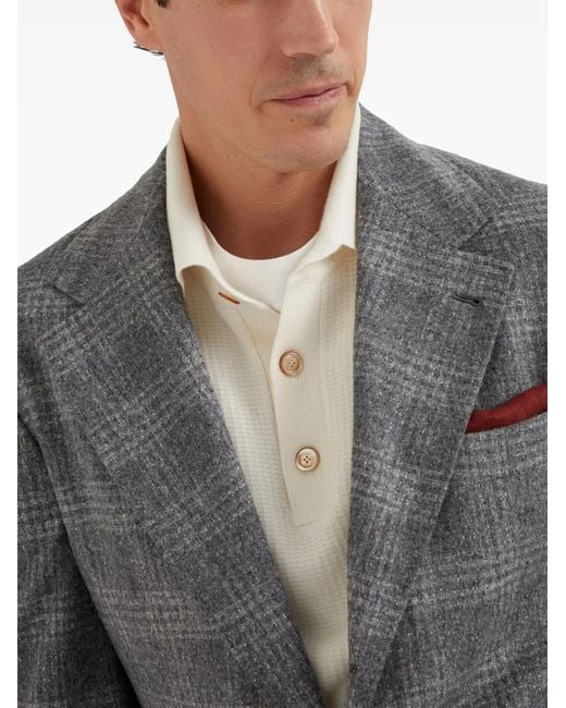 Brunello Cucinelli Gray Check Pattern Blazer for men