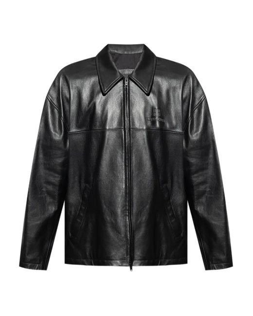 メンズ Balenciaga ロゴエンボス レザージャケット Black