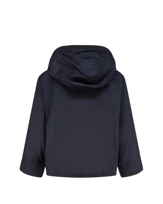 Moncler Blue Hooded Logo-Patch Jacket