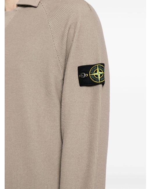 Stone Island Brown Compass-motif Knit Polo Shirt for men