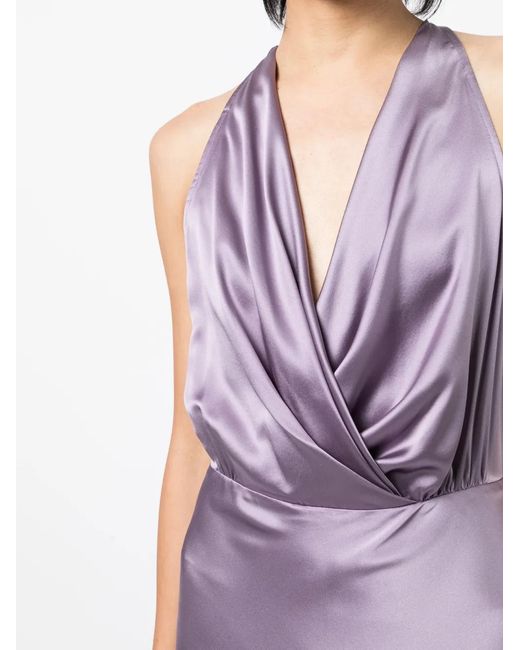 Michelle Mason Purple Draped Halterneck Gown Dress