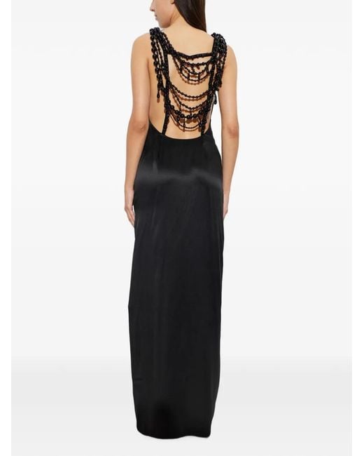 Balmain Black Bead-Embellished Silk Maxi Dress