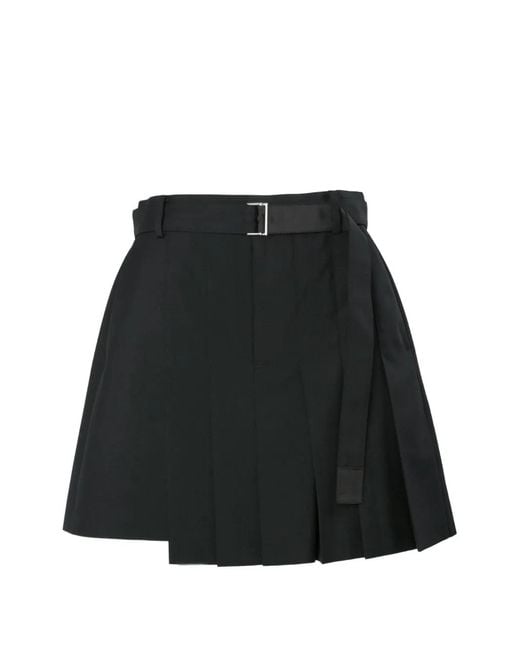 Sacai Black Asymmetric Pleated Shorts