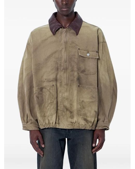 Ssstein Natural Contrast-Collar Patch-Pocket Jacket for men