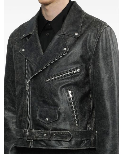 sunflower Faded Leather Biker Jacket in Black for Men | Lyst