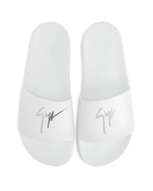 Giuseppe Zanotti White Brett Leather Logo Slides for men