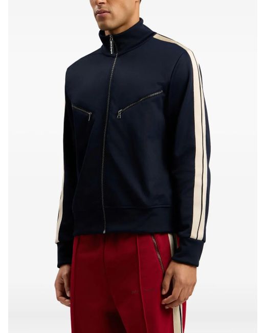 Palm Angels Blue Curved-Logo Zip-Up Sweatshirt for men