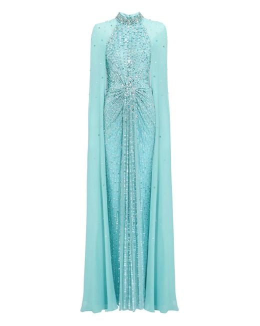 Jenny Packham Blue Thea Maxikleid Mit Verziertem Cape