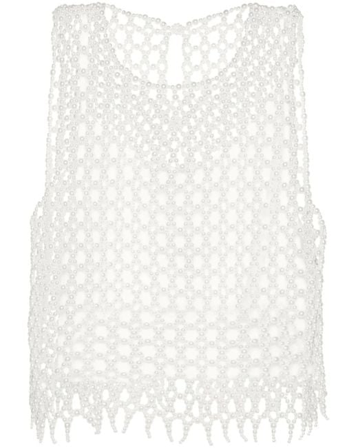 Maje White Pearl-Embellished Crop Top