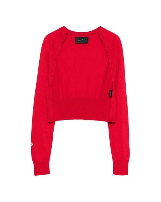 Simone Rocha Red Embellished Cropped Cardigan
