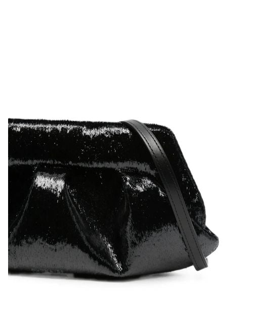 THEMOIRÈ Black Bios Ruched Metallic-Effect Clutch Bag