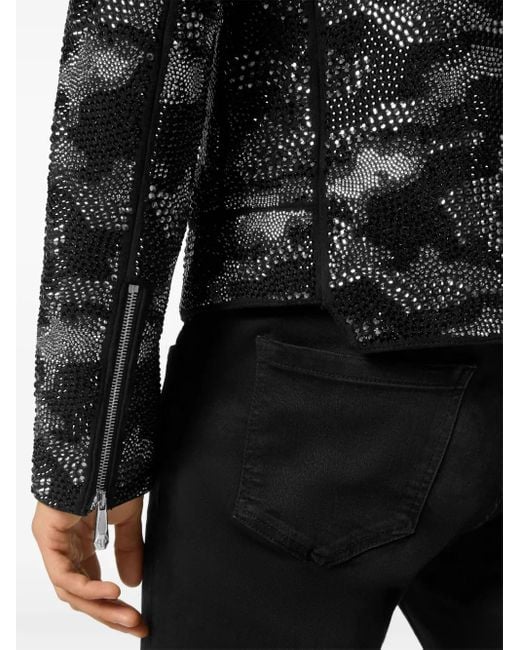 Philipp Plein Black Camouflage Biker Jacket for men