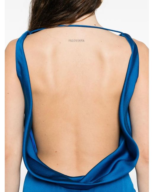 GIUSEPPE DI MORABITO Blue Cowl-Neck Draped Maxi Dress