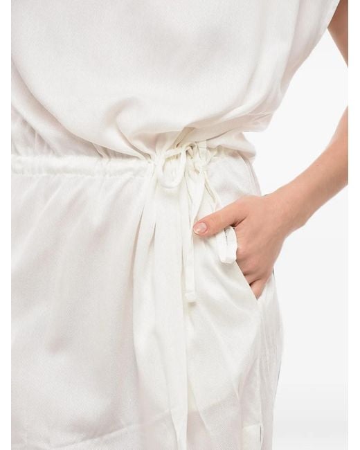 Woolrich White Drawstring-Waist Sleeveless Midi Dress