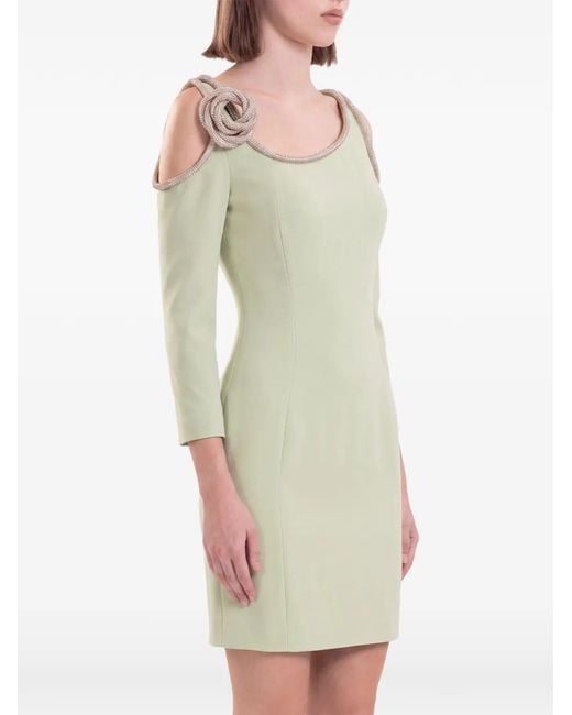 Saiid Kobeisy Green Crystal-Embellished Cold-Shoulder Mini Dress