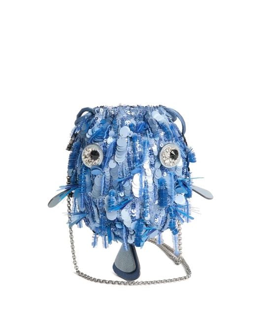 Anya Hindmarch Blue Sequin-Embellished Blowfish Cross Body Bag