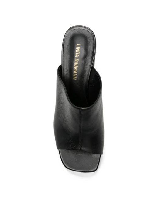 Linda Baumann Black Open-Toe Block-Heel Sandals
