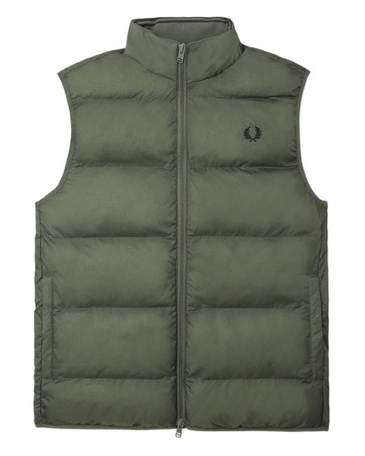 Fred Perry Green Quilted Puffer Vest for men