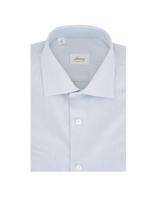 Brioni Blue Patterned Textured Shirt for men
