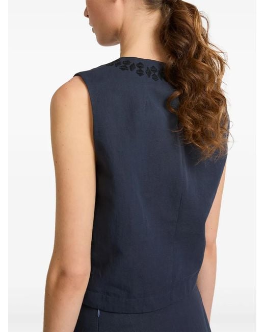 Yves Salomon Blue Embroidered Top