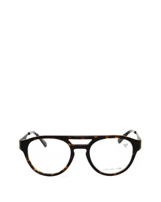 Calvin Klein Black Tortoiseshell-Effect Round-Frame Glasses