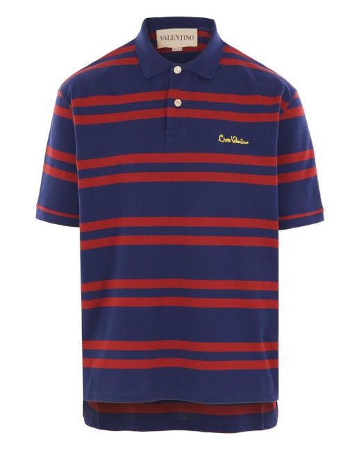 Valentino Garavani Blue Chez Embroidery Striped Polo Shirt for men