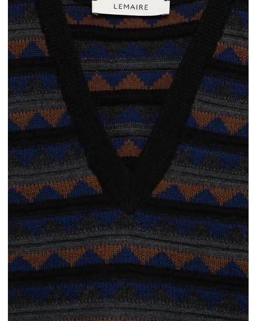 Lemaire Blue V-Neck Pattern Vest for men