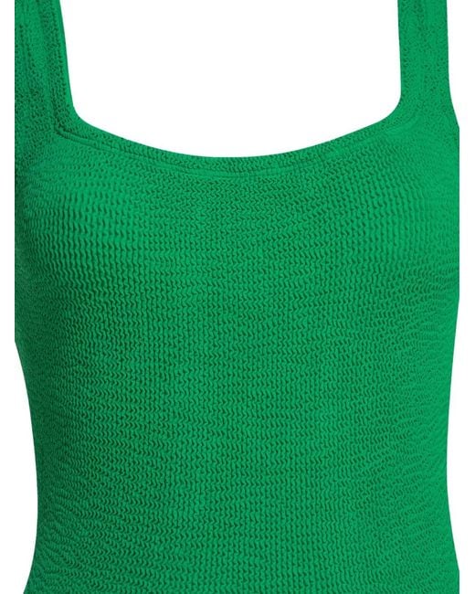 Hunza G Green Crinkle-Effect Square-Neck Swimsuit