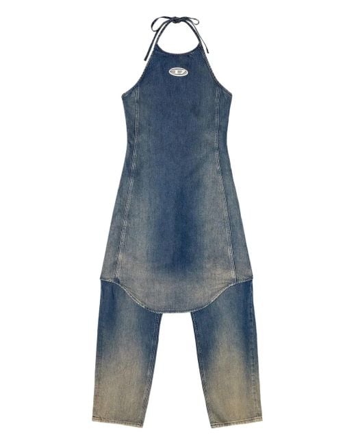 DIESEL Blue Cynthia Halter-Neck Denim Jumpsuit