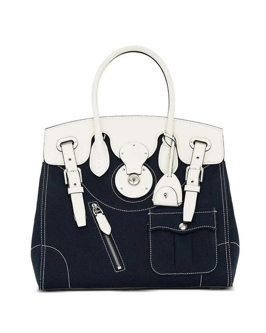 Ralph Lauren Blue Calfskin Trim Ricky Tote Bag