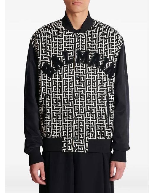 Balmain Black Geometric-Pattern Bomber Jacket for men