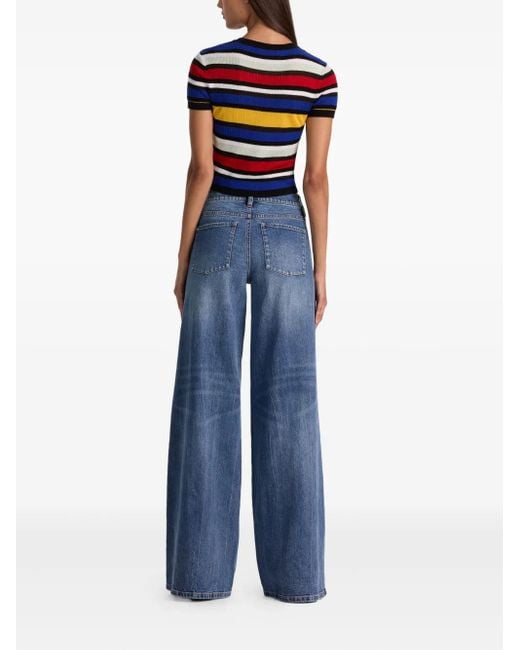 Alice + Olivia Blue Striped Short-Sleeve Sweater