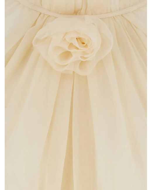 Alberta Ferretti Natural Blouse With Ruffles And Floral Detail On The Front