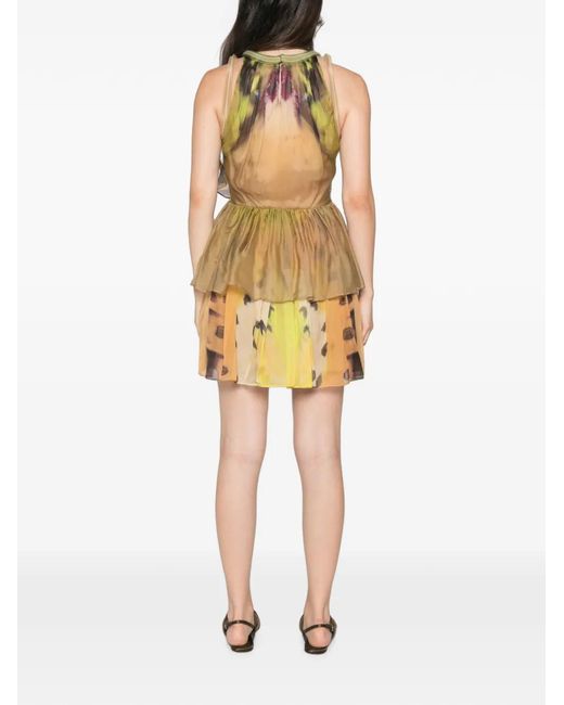 Alberta Ferretti Metallic Abstract-Print Tiered Mini Dress