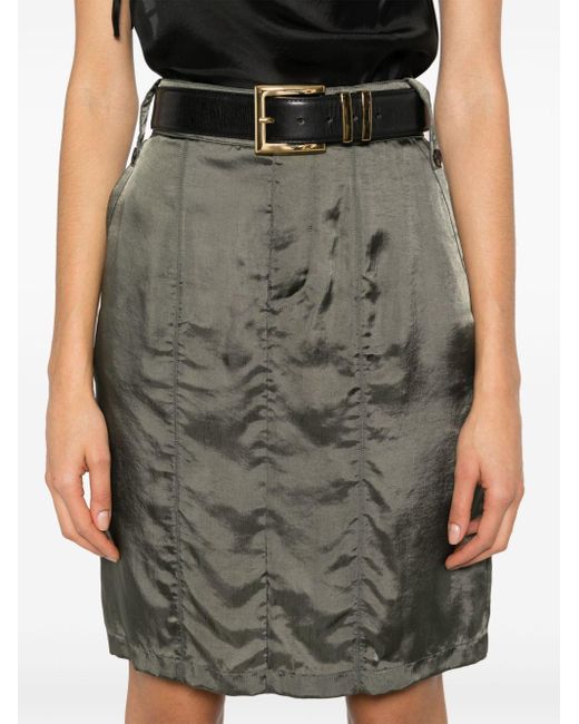 Saint Laurent Green Satin Pencil Mini Skirt