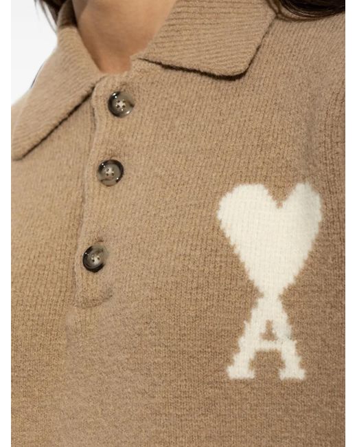 AMI Natural Ami De Coeur Polo Sweater