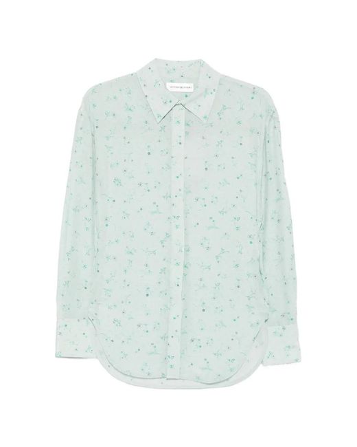 Victoria Beckham Blue Floral-Print Long-Sleeve Shirt