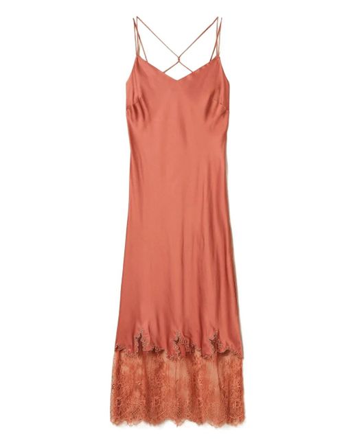 Robe-Nuisette Mi-Longue À Empiècements En Dentelle Twinset en coloris Red