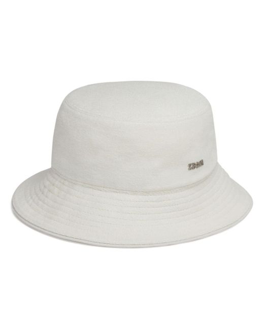 Zegna White Logo-embellished Cotton-silk Bucket Hat for men