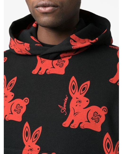 Amiri Red Rabbit-Motif Cotton Hoodie for men
