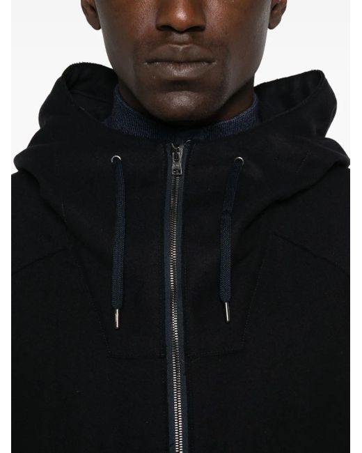 Herno Black Hooded Zip-Front Coat for men