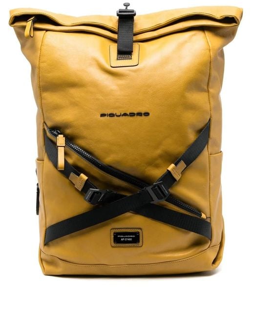 Piquadro Yellow Debossed-Logo Detail Backpack for men