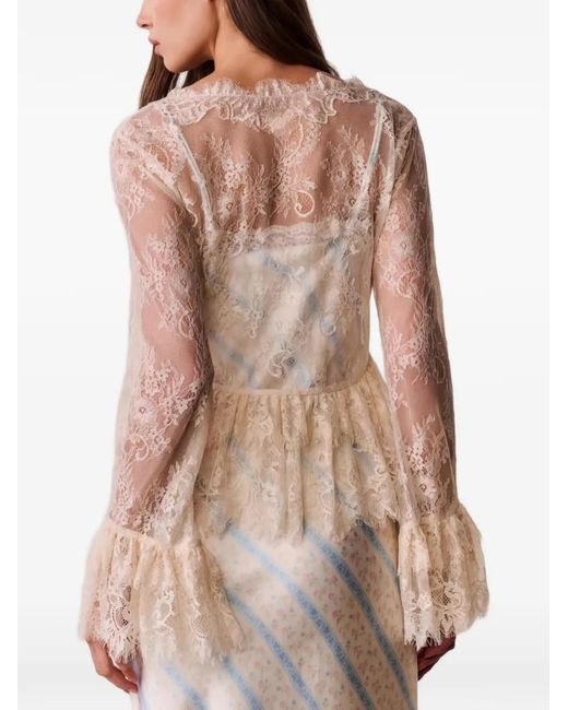 LoveShackFancy Natural Floral-Pattern Blouse