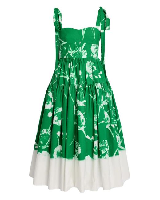 Erdem Green Floral-Print Midi Dress