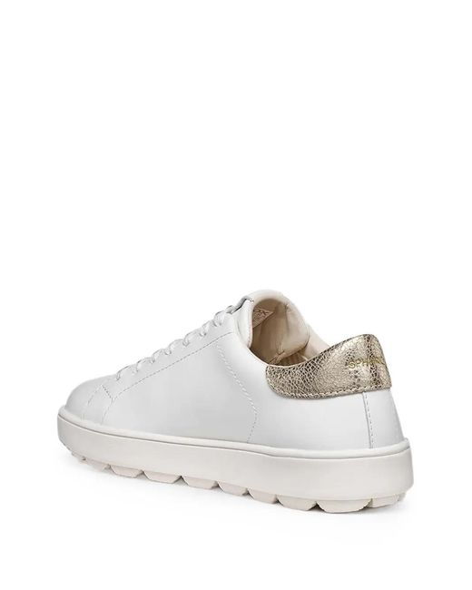 Geox White Spherica Ecub-1 B Metallic-Effect Heel-Counter Sneakers