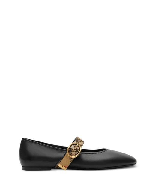 Burberry White Check-Strap Leather Robin Ballerinas