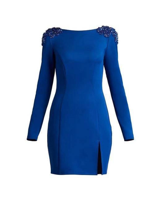 Tadashi Shoji Blue Boca Embellished Mini Dress