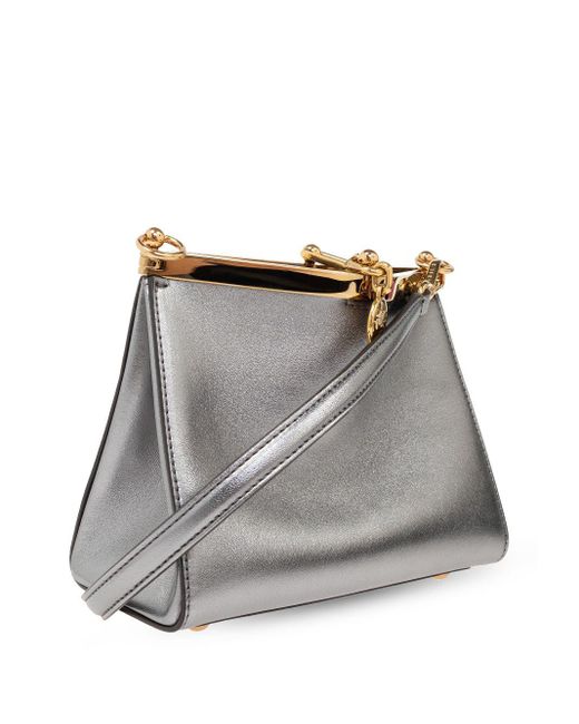 Etro Gray Small Vella Metallic Leather Bag